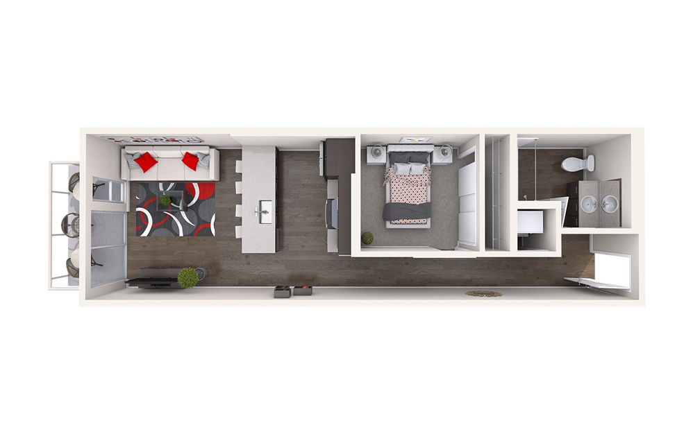 A1 (1x1) - 1 bedroom floorplan layout with 1 bathroom and 604 - 671 square feet