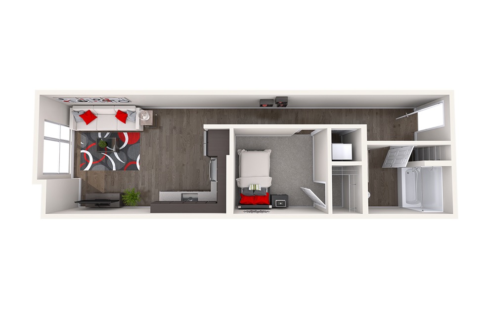 A10 (1x1) - 1 bedroom floorplan layout with 1 bath and 578 to 665 square feet.