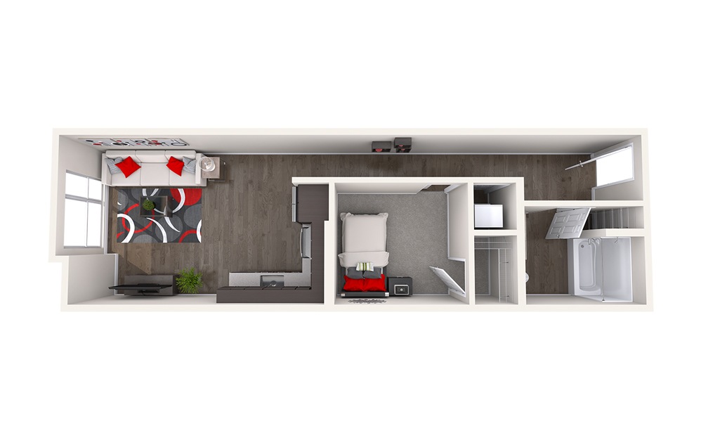 A10 (1x1) - 1 bedroom floorplan layout with 1 bathroom and 578 - 665 square feet