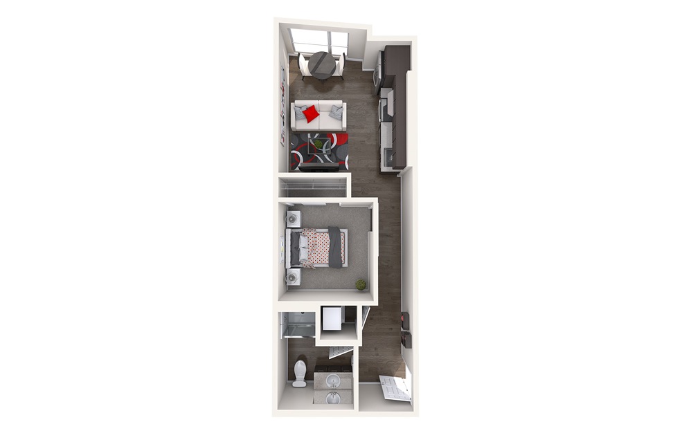 A12 (1x1) - 1 bedroom floorplan layout with 1 bathroom and 482 - 495 square feet