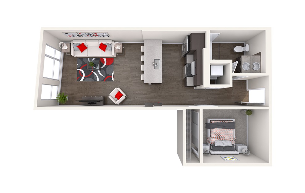 A2 (1x1) - 1 bedroom floorplan layout with 1 bath and 617 to 715 square feet.