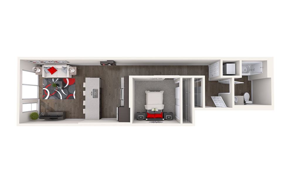 A3 (1x1) - 1 bedroom floorplan layout with 1 bath and 609 to 642 square feet.