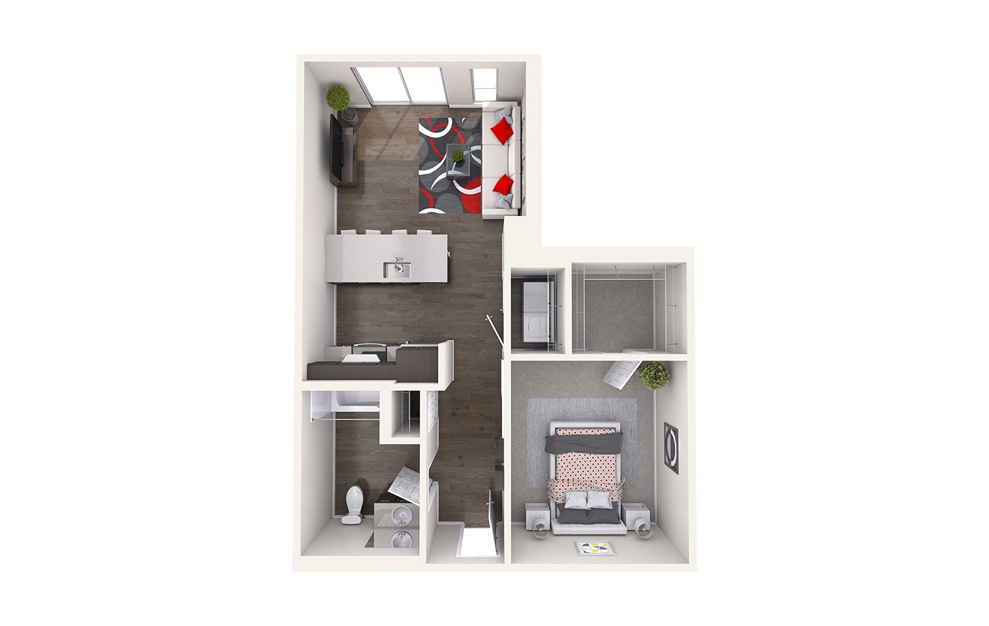 A4 (1x1) - 1 bedroom floorplan layout with 1 bath and 713 to 716 square feet.