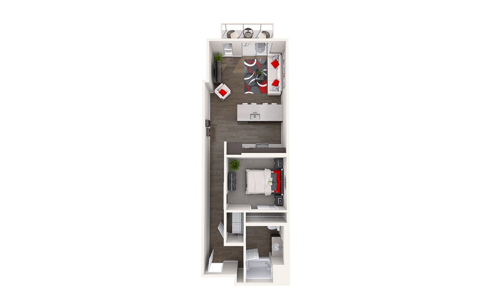 A5 (1x1) - 1 bedroom floorplan layout with 1 bathroom and 734 - 739 square feet