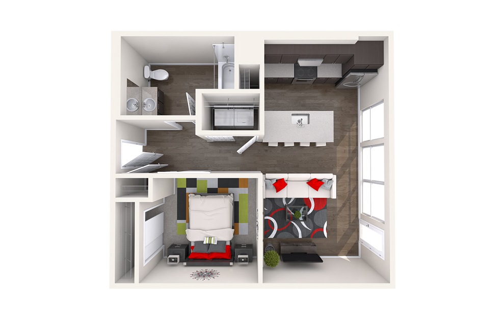 A6 (1x1) - 1 bedroom floorplan layout with 1 bath and 650 square feet.