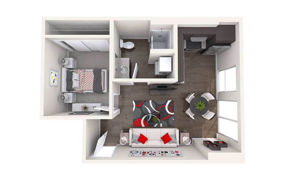 A7 (1x1) - 1 bedroom floorplan layout with 1 bath and 547 to 569 square feet.