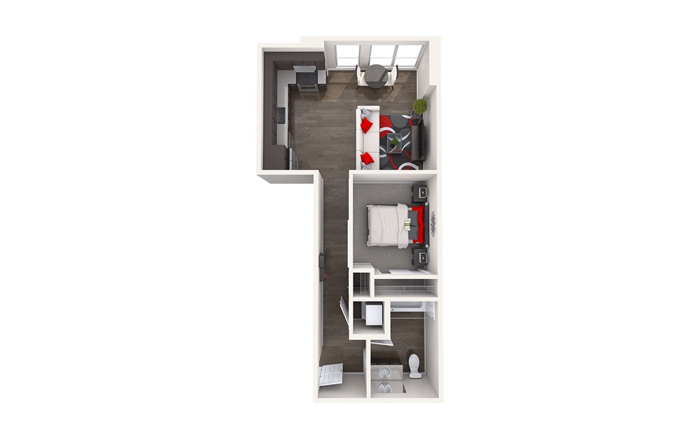 A8 (1x1) - 1 bedroom floorplan layout with 1 bathroom and 631 square feet