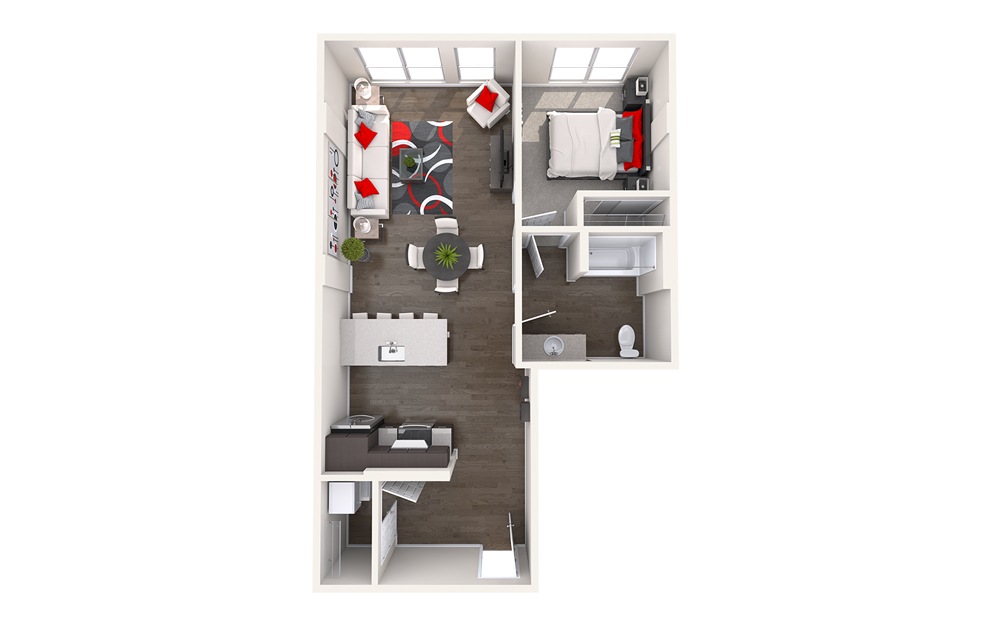 B1 (1x1) - 1 bedroom floorplan layout with 1 bath and 782 square feet.
