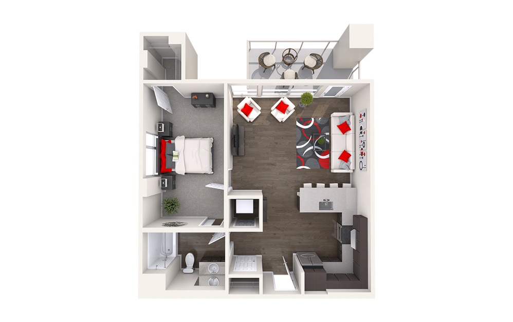 B3 (1x1) - 1 bedroom floorplan layout with 1 bathroom and 834 square feet