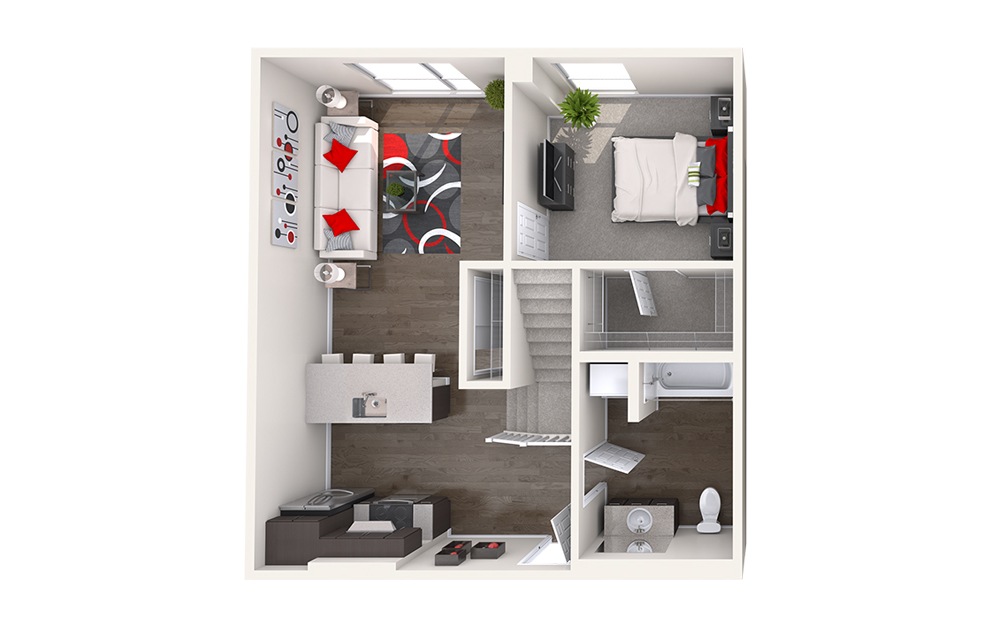 BL2 (2x2) - 2 bedroom floorplan layout with 2 baths and 883 to 888 square feet. (Floor 1)