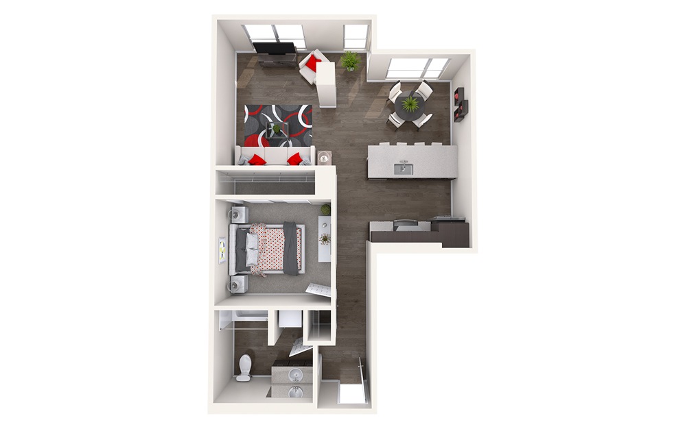 B4 (1x1) - 1 bedroom floorplan layout with 1 bathroom and 774 square feet