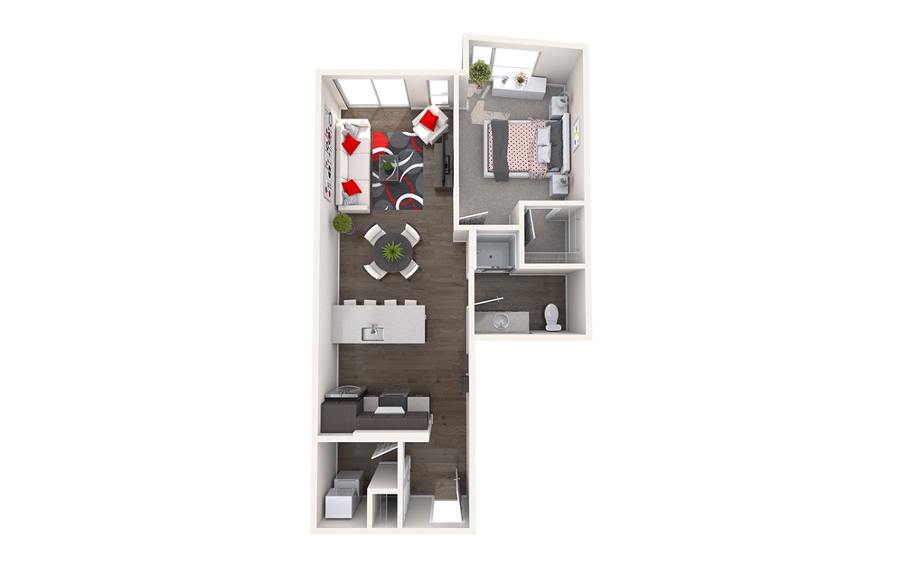 B5 (1x1) - 1 bedroom floorplan layout with 1 bathroom and 674 - 775 square feet