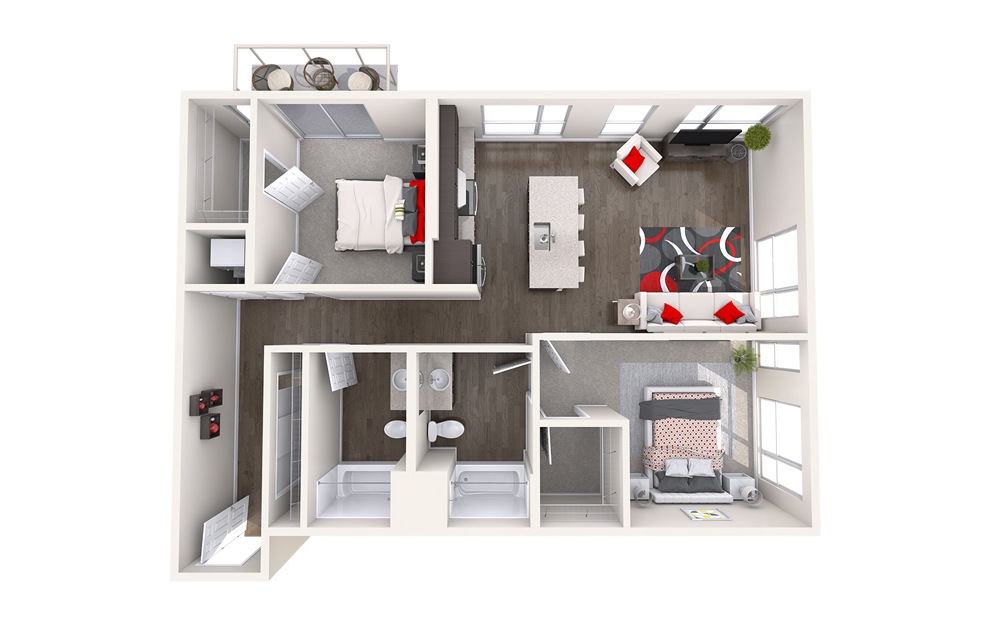 C10 (2x2) - 2 bedroom floorplan layout with 2 baths and 1073 to 1207 square feet.