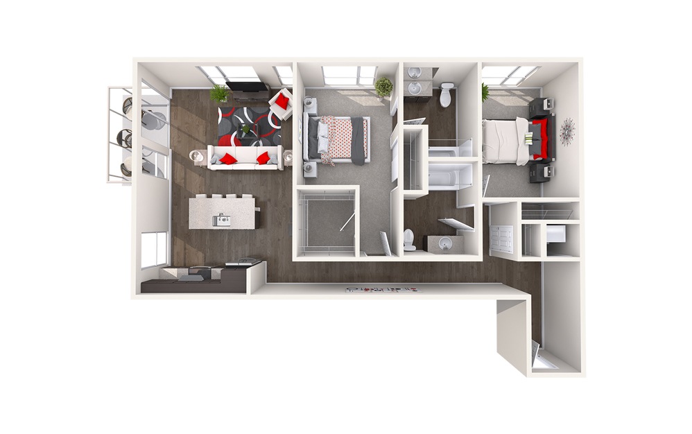 C11 (2x2) - 2 bedroom floorplan layout with 2 bathrooms and 1161 square feet