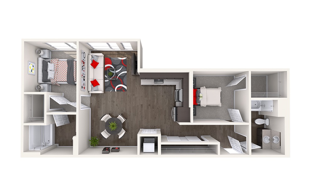 C6 (2x2) - 2 bedroom floorplan layout with 2 baths and 1170 square feet.