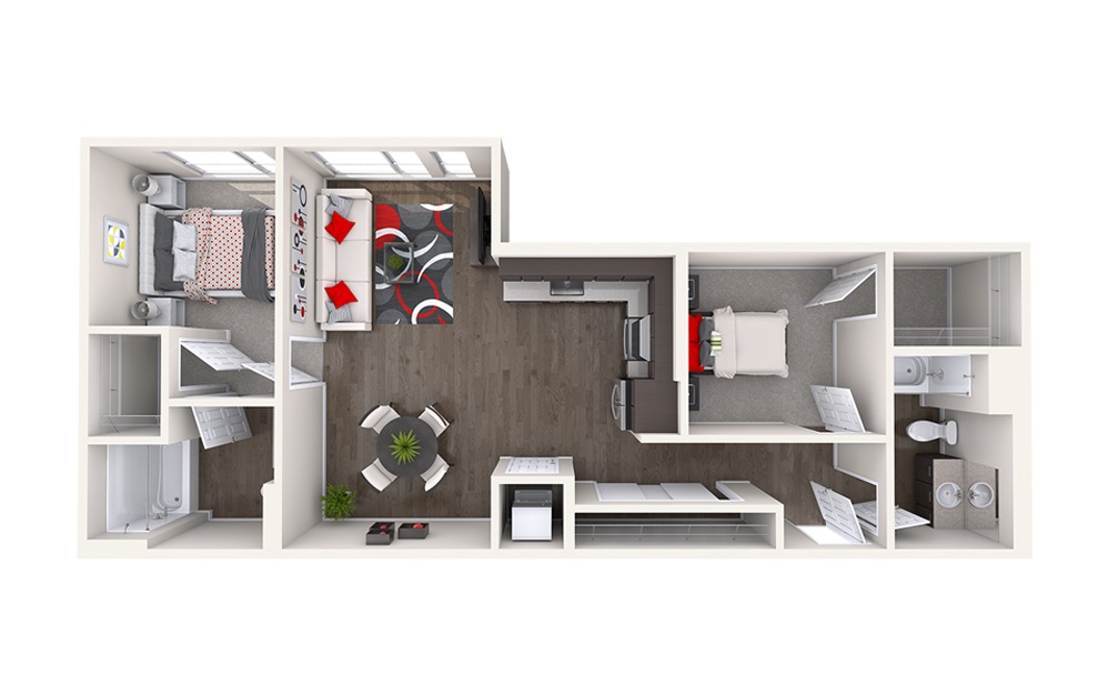 C6 (2x2) - 2 bedroom floorplan layout with 2 bathrooms and 1170 square feet