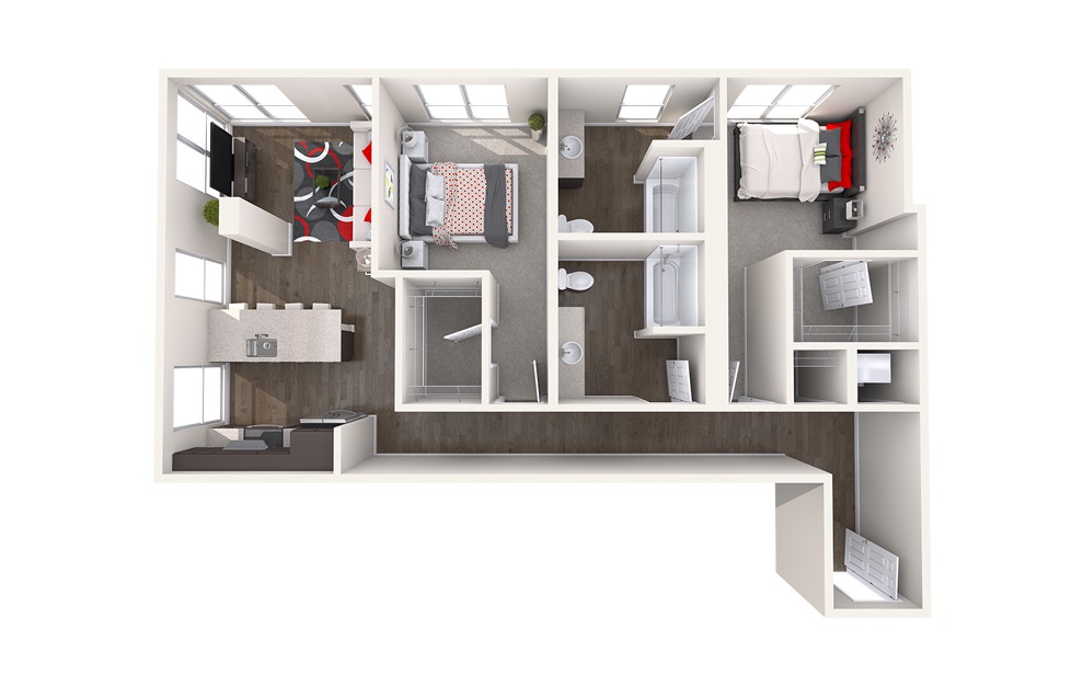 C8 (2x2) - 2 bedroom floorplan layout with 2 baths and 1155 square feet.