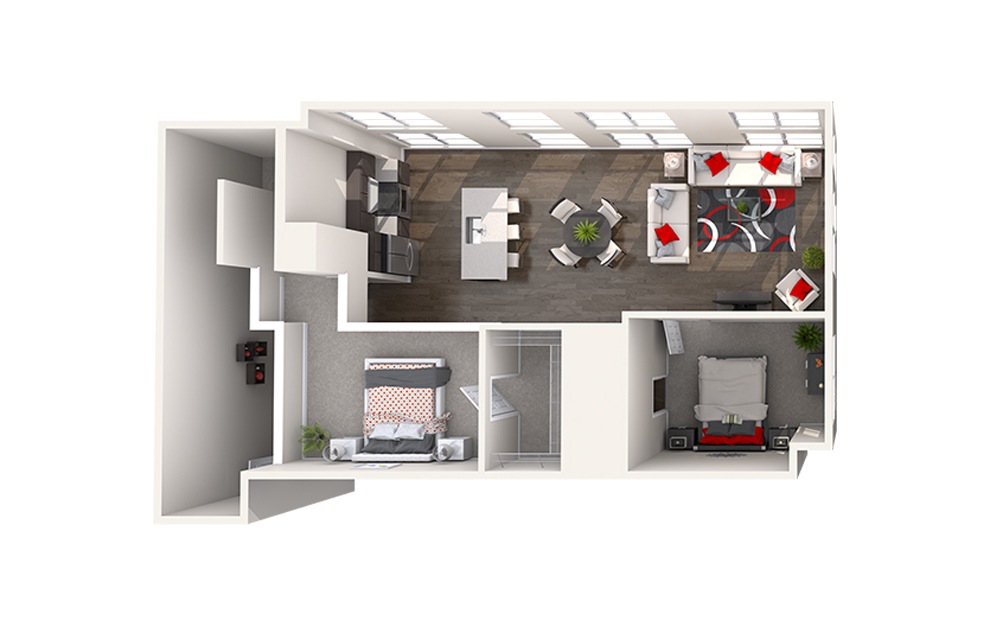 CL1 (2x2) - 2 bedroom floorplan layout with 2 baths and 1265 to 1297 square feet. (Floor 2)