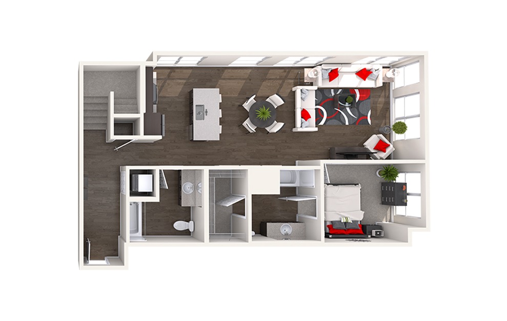 CL1 (2x2) - 2 bedroom floorplan layout with 2 baths and 1265 to 1297 square feet. (Floor 1)
