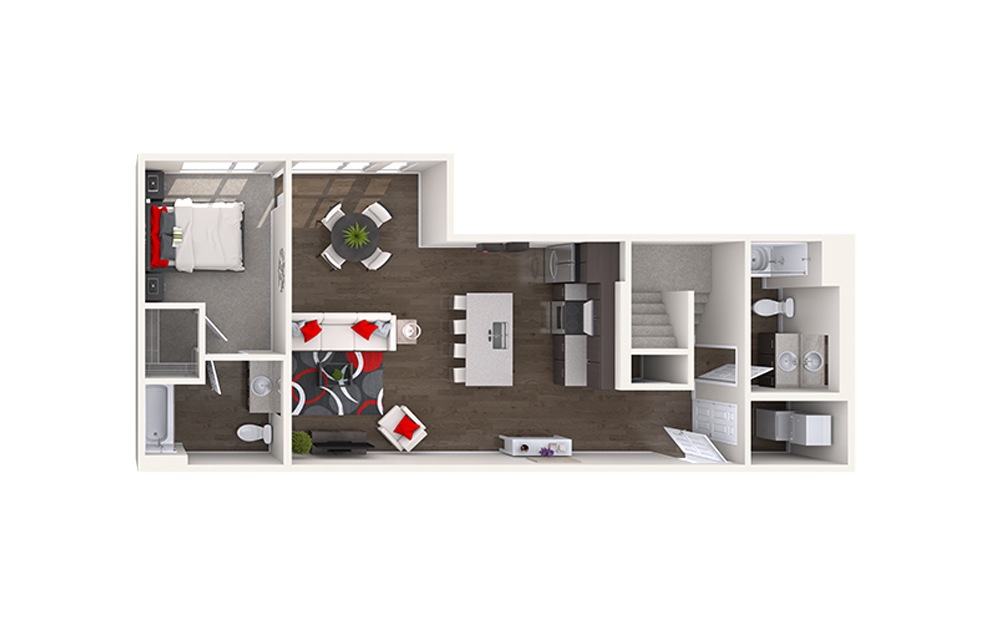 CL5 (2x2) - 2 bedroom floorplan layout with 2 baths and 1140 to 1185 square feet. (Floor 1)
