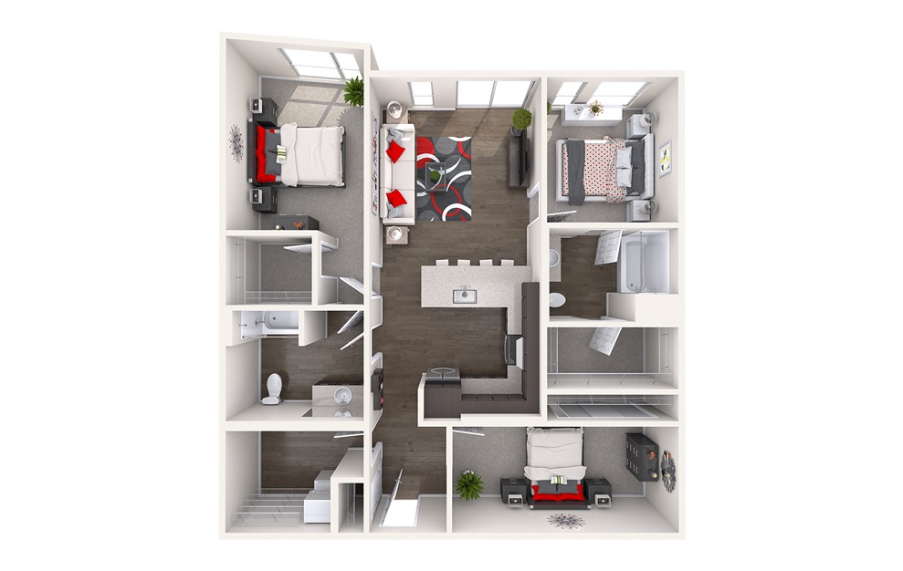 D1 (3x2) - 3 bedroom floorplan layout with 2 baths and 1241 to 1362 square feet.