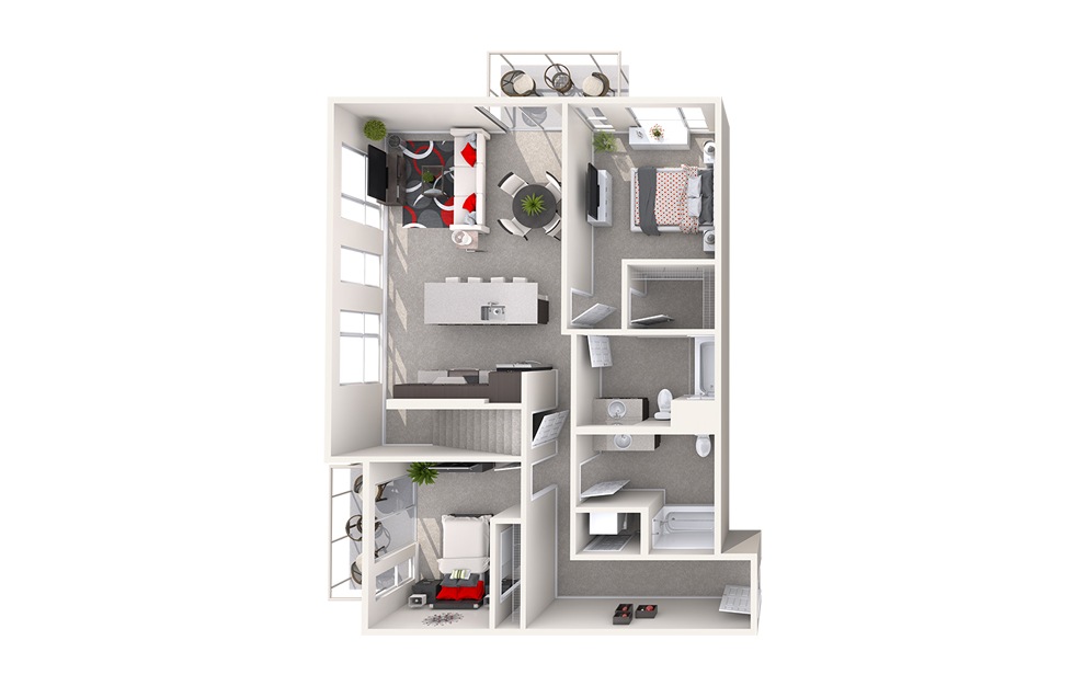 DL2 (3x2) - 3 bedroom floorplan layout with 2 baths and 1428 square feet. (Floor 1)