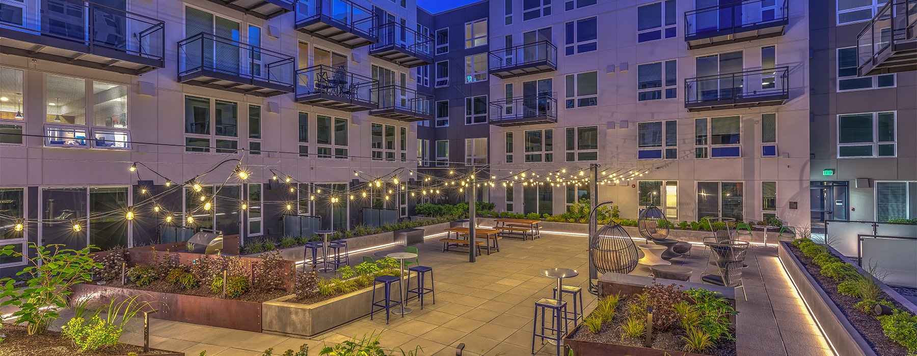 Community Courtyard Lounge at dusk